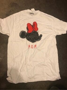 Disney White Tee with Black Minnie Silhouette and Red Bow